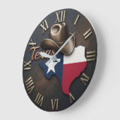 Texas Cowboy Hat Flag Leather ラージ壁時計 (傾斜)