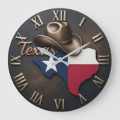 Texas Cowboy Hat Flag Leather ラージ壁時計 (正面)