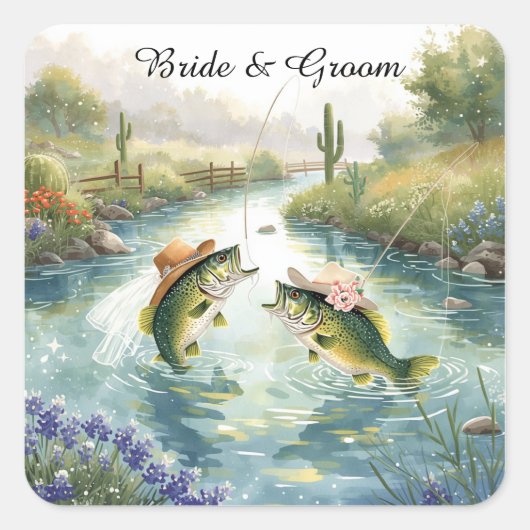 Texas Fishing Wedding  スクエアシール (正面)
