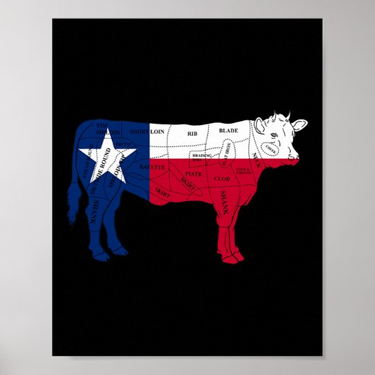 Texas Flag Bbq Beef Butcher Cuts Rbecue - Texan Bu ポスター (正面)