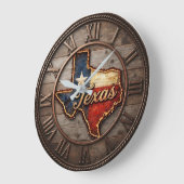 Texas Flag Wood Rustic Rope Trim ラージ壁時計 (傾斜)