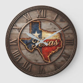 Texas Flag Wood Rustic Rope Trim ラージ壁時計 (正面)