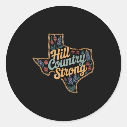 Texas Hill Country 2025 Texas Strong Retro Motivat ラウンドシール (正面)