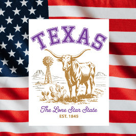 Texas Lone Star State Bull Illustration Travel ポストカード