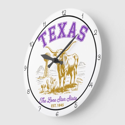 Texas Lone Star State Longhorn ラージ壁時計 (傾斜)