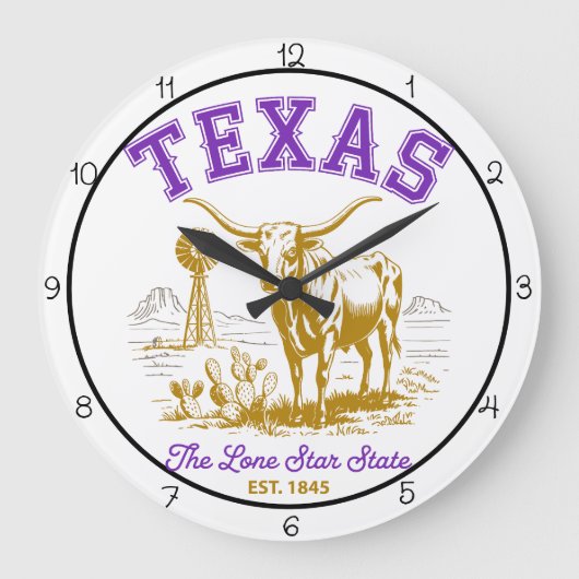 Texas Lone Star State Longhorn ラージ壁時計 (正面)
