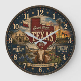 Texas Lone Star State RusticGift for Home Ranch ラージ壁時計