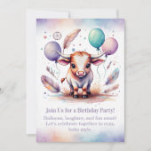Texas Long Calf Birthday Invitation Pastel Boho  招待状 (正面)