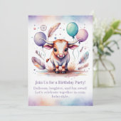 Texas Long Calf Birthday Invitation Pastel Boho  招待状 (スタンド正面)