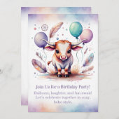 Texas Long Calf Birthday Invitation Pastel Boho  招待状 (正面/裏面)
