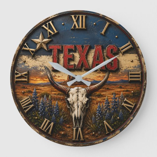 Texas Longhorn ラージ壁時計 (正面)