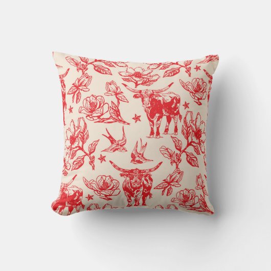 Texas Longhorn Cattle Bull Pattern Pillow Gifts クッション (正面)