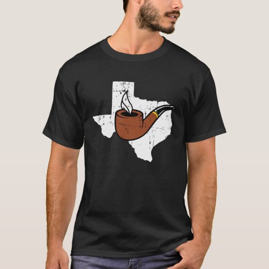 Texas Map Tobacco Pipe Smoking Hobby Briar Pipe Sm Tシャツ (正面)