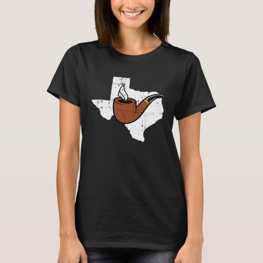 Texas Map Tobacco Pipe Smoking Hobby Briar Pipe Sm Tシャツ (正面)