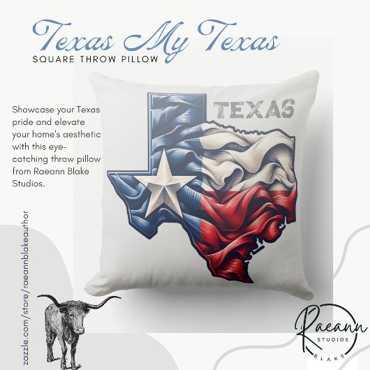 Texas My Texas Square Throw Pillow クッション