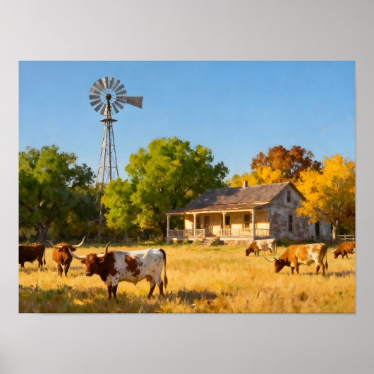 Texas Ranch House in Fall ポスター (正面)