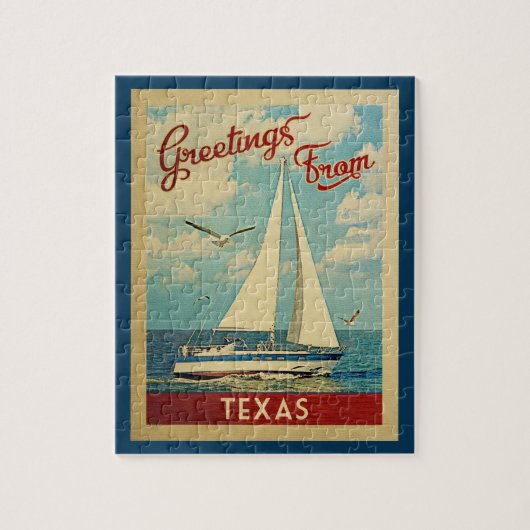Texas Sailboat Vintage Travel ジグソーパズル (縦)
