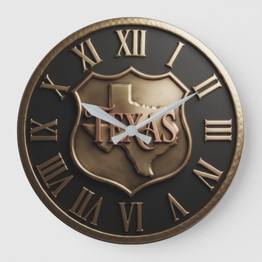 Texas Shield Emblem Metallic ラージ壁時計 (正面)
