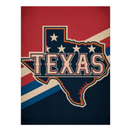 Texas State Retro Flag Design ポスター