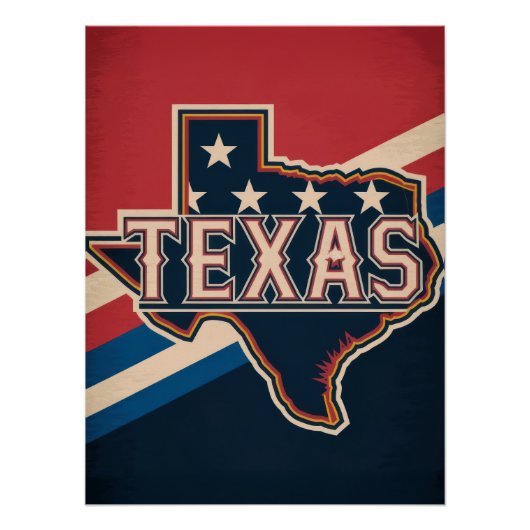 Texas State Retro Flag Design ポスター (正面)