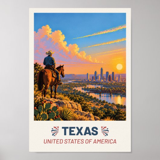 Texas USA – Vintage Travel Poster ポスター (正面)