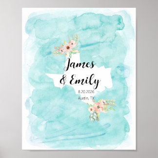 Texas Watercolor Wedding Guest Book Alternative ポスター