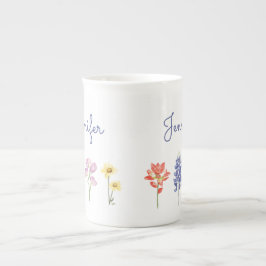 Texas Wild Flowers - Indian Paintbrush, Bluebonnet ボーンチャイナマグカップ