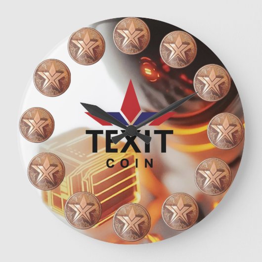 TeXit Coin公式ロゴと大きな時計 ラージ壁時計 (正面)