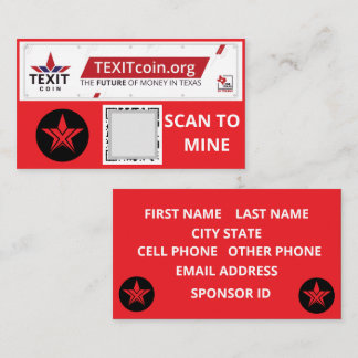 TEXIT COIN OFFICIAL LOGO QR CODED RED BACKGROUND 名刺