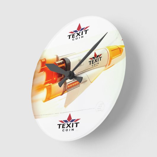 「TeXit Coin Rocket Ship with logo ラウンド壁時計 (傾斜)