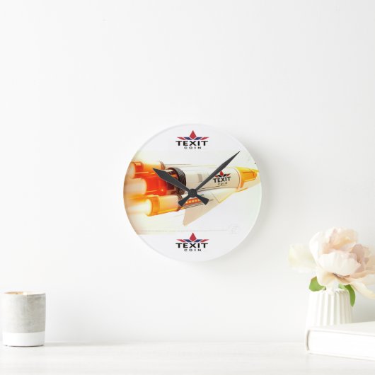 「TeXit Coin Rocket Ship with logo ラウンド壁時計 (ホーム)