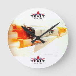 「TeXit Coin Rocket Ship with logo ラウンド壁時計