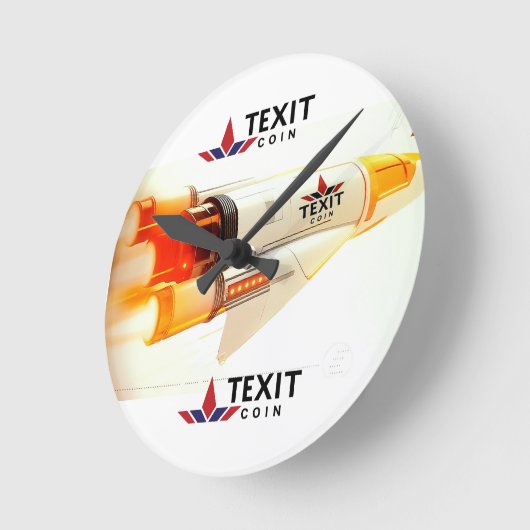 "TeXit Coin Rocket Ship  with logo ラウンド壁時計 (傾斜)