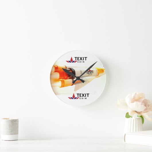 "TeXit Coin Rocket Ship  with logo ラウンド壁時計 (ホーム)