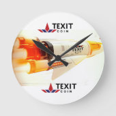 "TeXit Coin Rocket Ship  with logo ラウンド壁時計 (正面)