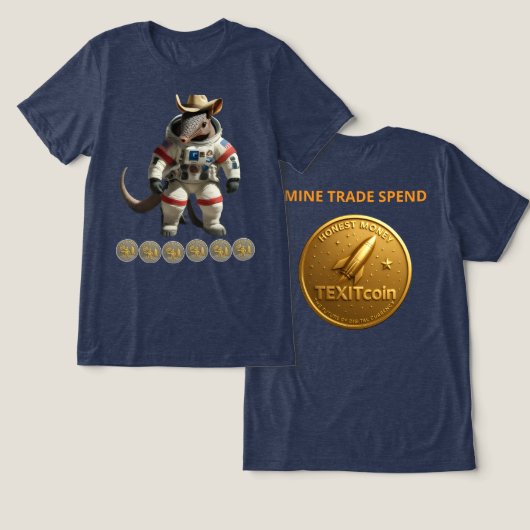TexitCoin Gold Coin Back And Armadillo Front トライブレンドＴシャツ (デザイン正面&裏面)