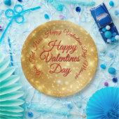 TEXT金ゴールドバレンタインデーのメッセージ大9" ペーパープレート (パーティー)