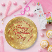 TEXT金ゴールドバレンタインデーのメッセージ大9" ペーパープレート (パーティー)