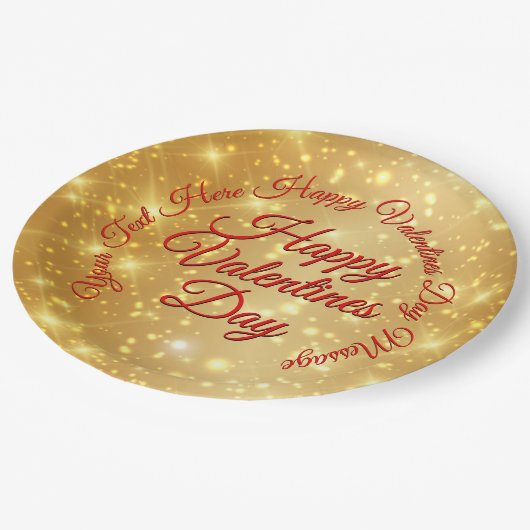 TEXT金ゴールドバレンタインデーのメッセージ大9" ペーパープレート (アングル)