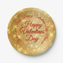 TEXT金ゴールドバレンタインデーのメッセージ小7" ペーパープレート