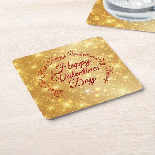 TEXT金ゴールドバレンタインデーのメッセージ スクエアペーパーコースター (アングル)