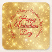 TEXT金ゴールドバレンタインデーのメッセージ スクエアペーパーコースター (正面)