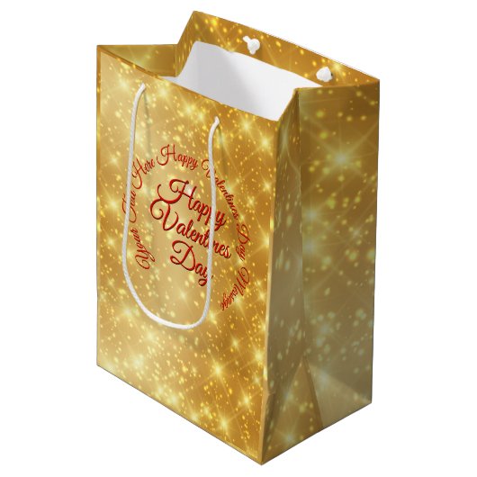 TEXT金ゴールドバレンタインデーのメッセージ ミディアムペーパーバッグ (正面アングル)