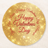 TEXT金ゴールドバレンタインデーのメッセージ ラウンドペーパーコースター (正面)