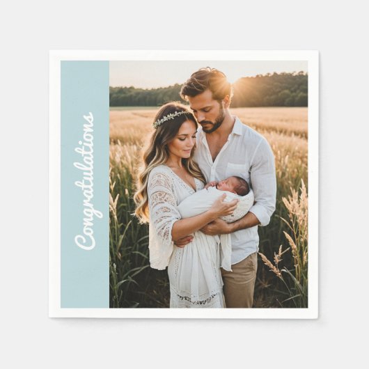 text and photo custom personalized party blue  スタンダードカクテルナプキン (正面)