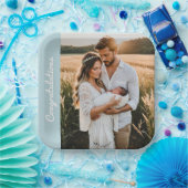 text and photo custom personalized party blue ペーパープレート (パーティー)