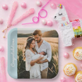 text and photo custom personalized party blue ペーパープレート (パーティー)
