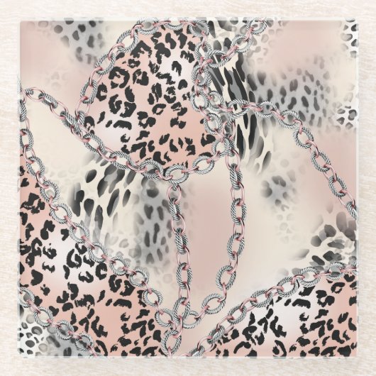 Textile Leopard:フローラチェーンパターン ガラスコースター (正面)