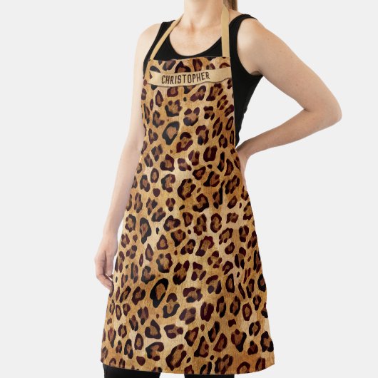 Texture Leopard素朴印刷名の追加 エプロン (インサイチュ)