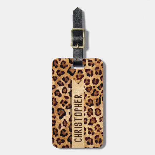 Texture Leopard素朴印刷名の追加 ラゲッジタグ (正面縦)